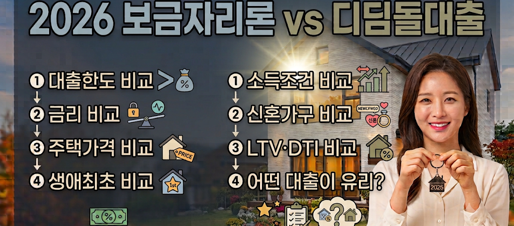 2026년 보금자리론 vs 디딤돌대출 비교｜금리·한도·소득조건 차이