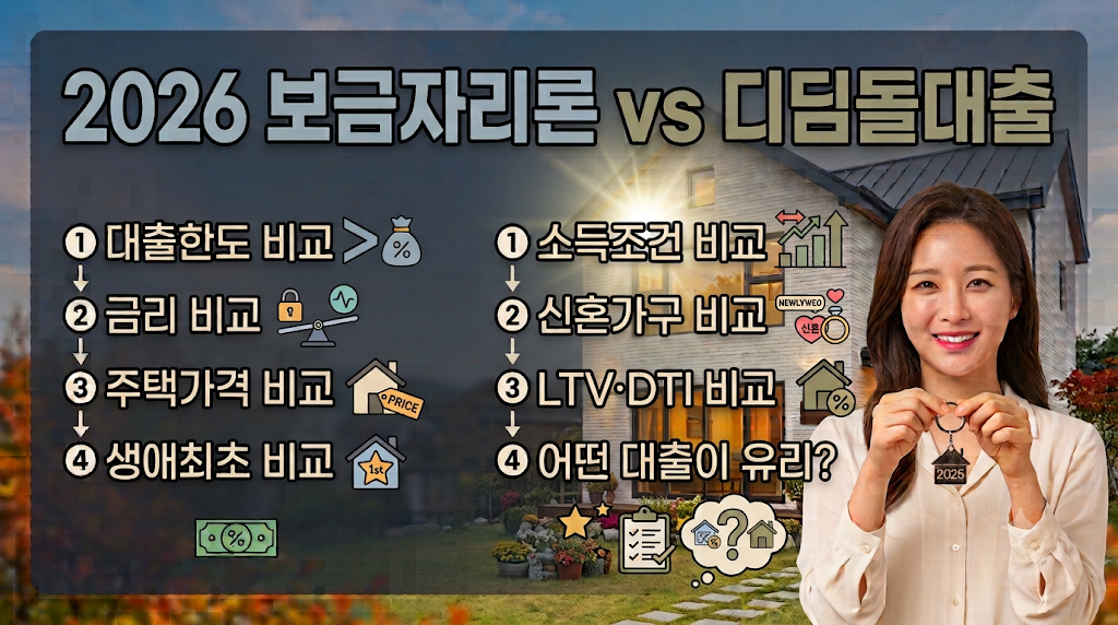2026년 보금자리론 vs 디딤돌대출 비교｜금리·한도·소득조건 차이